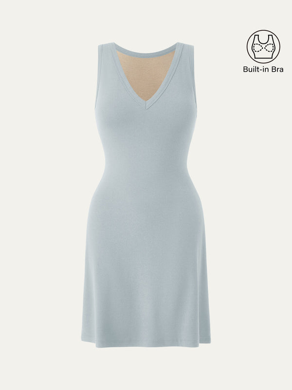 Flattering V-neck A-line New Airy Brami Tank Dress Foam Blue XS
