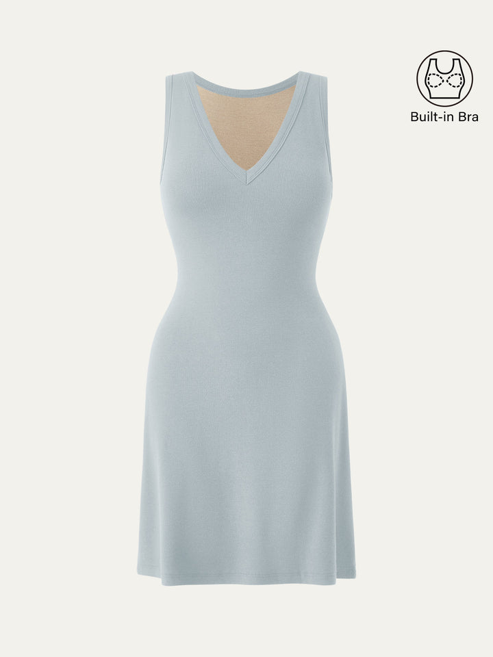 Flattering V-neck A-line New Airy Brami Tank Dress Foam Blue XS