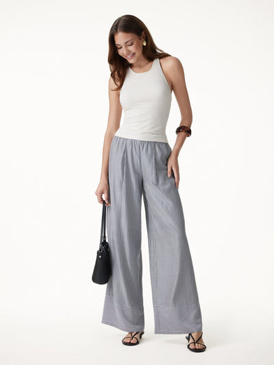OGLmove Summer Poplin High-Rise Wide Leg Pants with Pockets Grey/White Stripe XS