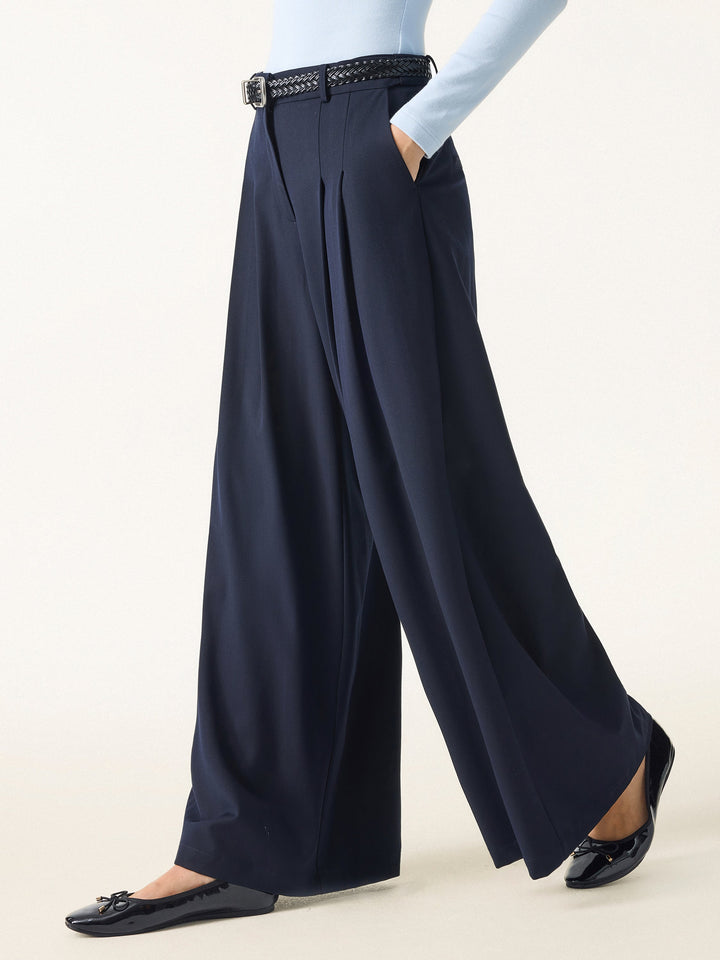 Mid Rise Wide Leg Trousers with Pockets
