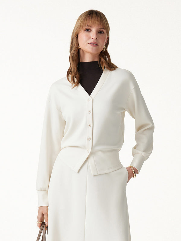 OGLmove Modal Spacer Knit V-Neck Long Sleeve Button-Down Cardigan Off White XXS