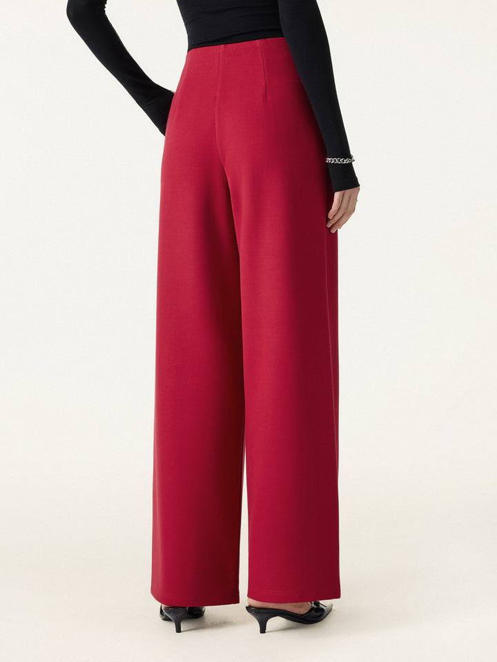 Statement Frog Button High Rise Wide Leg Pants with Pockets
