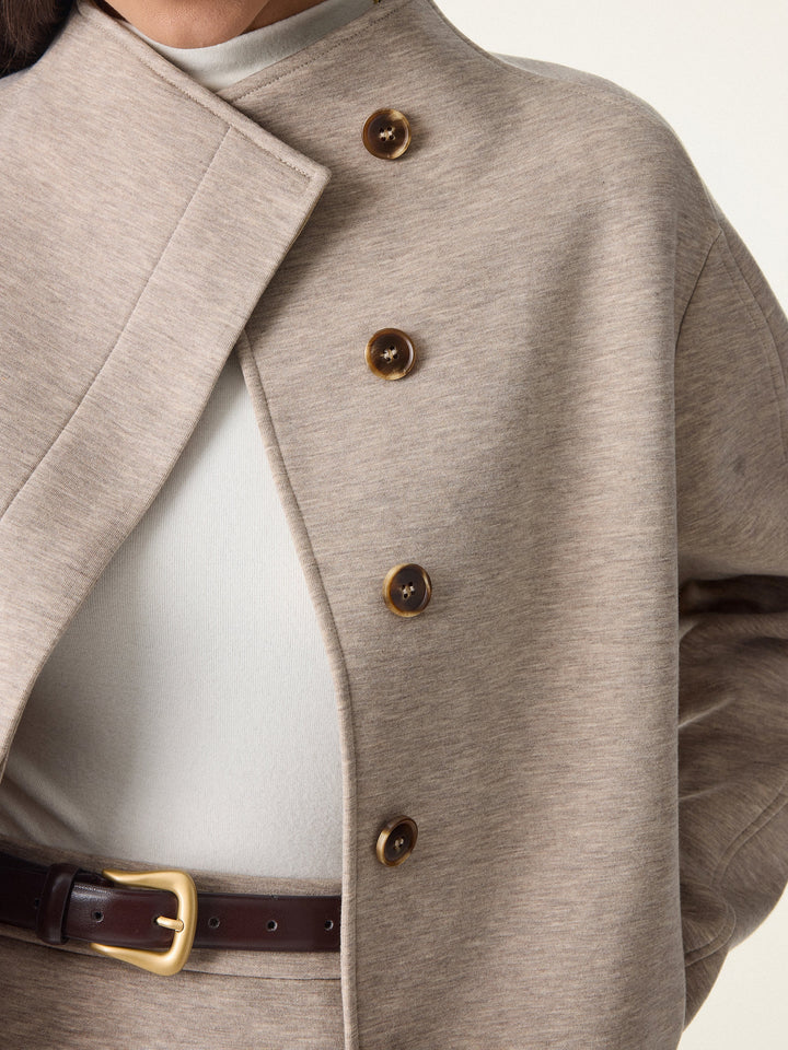 2Pcs Set Stand Collar Jacket & Double Waistband Straight Pants with Pockets