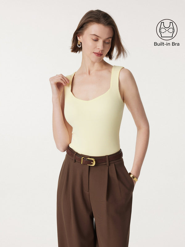Diamond Neck Ribbed New Airy Brami Tank Pale Yellow XS