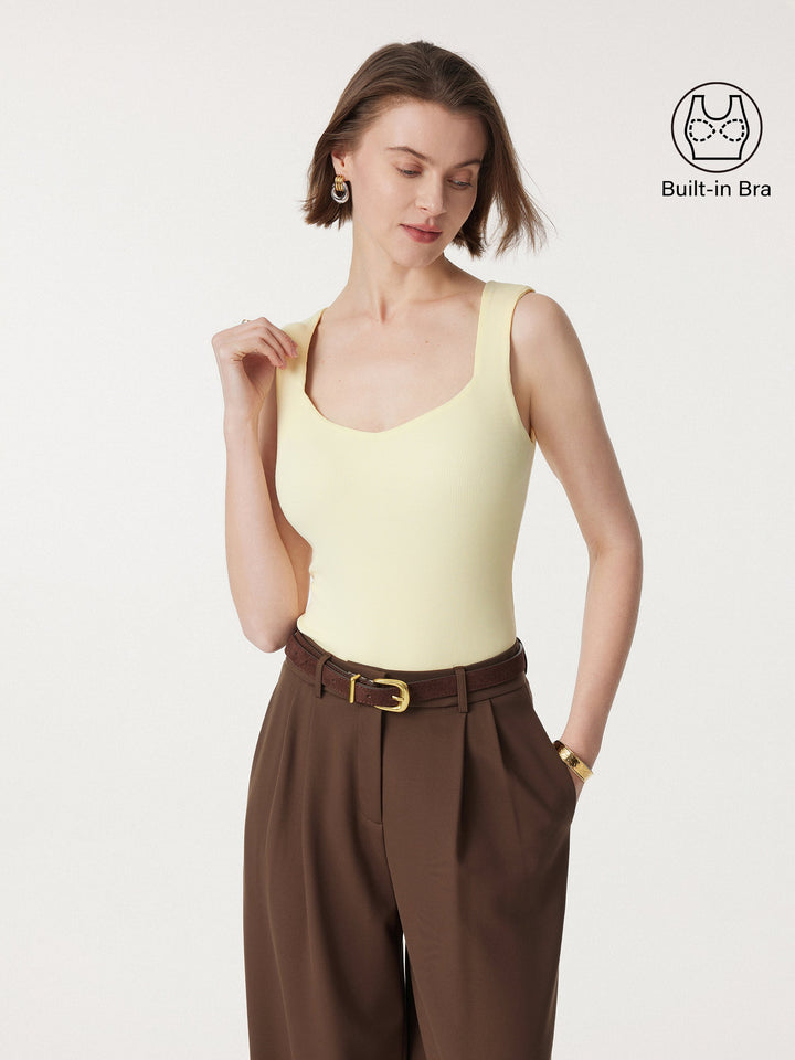 Diamond Neck Ribbed New Airy Brami Tank Pale Yellow XS