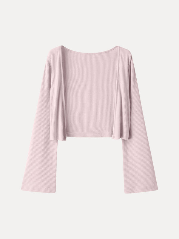 OGLmove Soft Bell Sleeve Millennial Pink Cropped Cardigan Millennial Pink XS