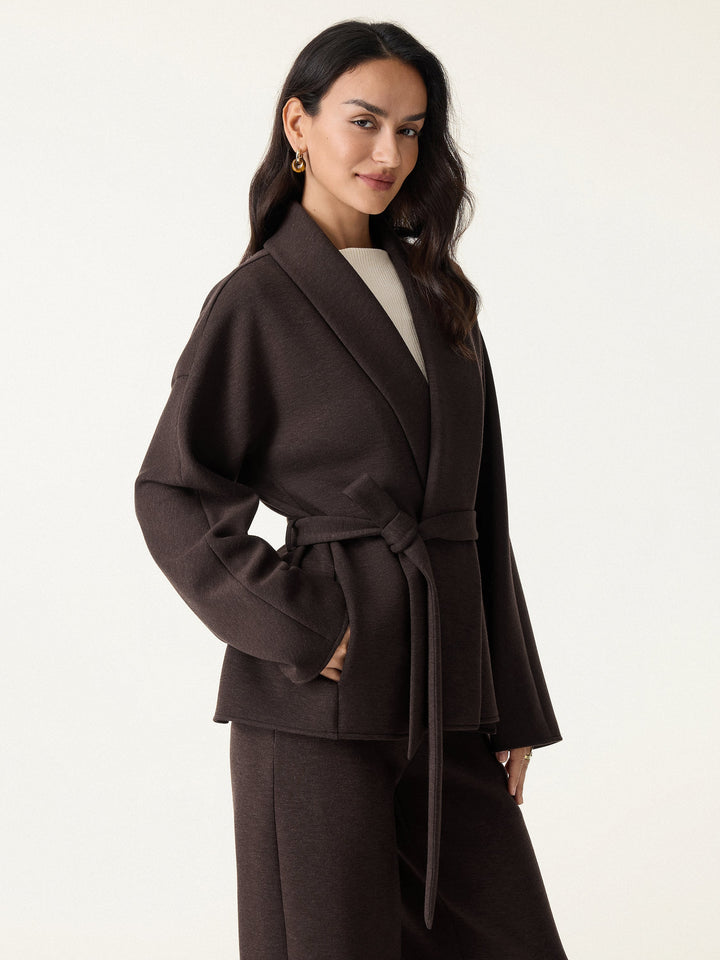 Timeless Shawl Neck Belted Outerwear with Pockets