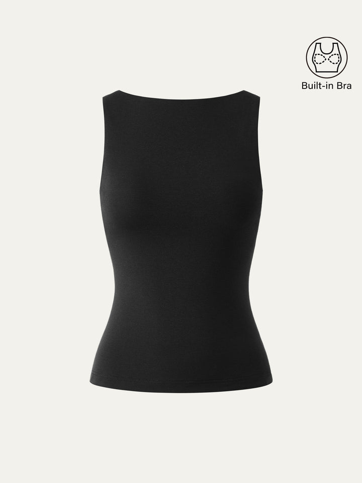Stretch Cotton Boatneck Brami Tank Black XS