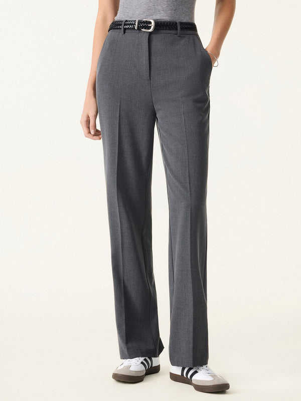 Mid Rise Straight Leg Creased Trousers with Pockets