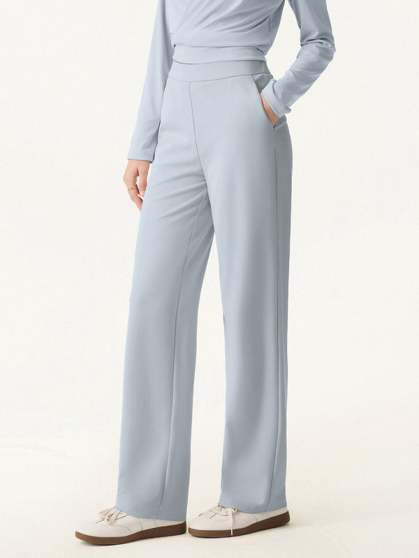 2Pcs Set Modal 2-in-1 Wrap Brami Top & Straight Leg Pull-on Travel Pants