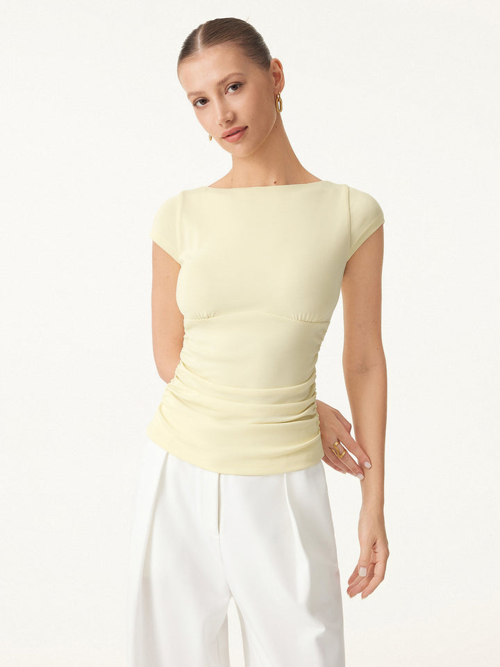 2Pcs Set Sandwashed Boatneck Cap Sleeve Ruched Brami