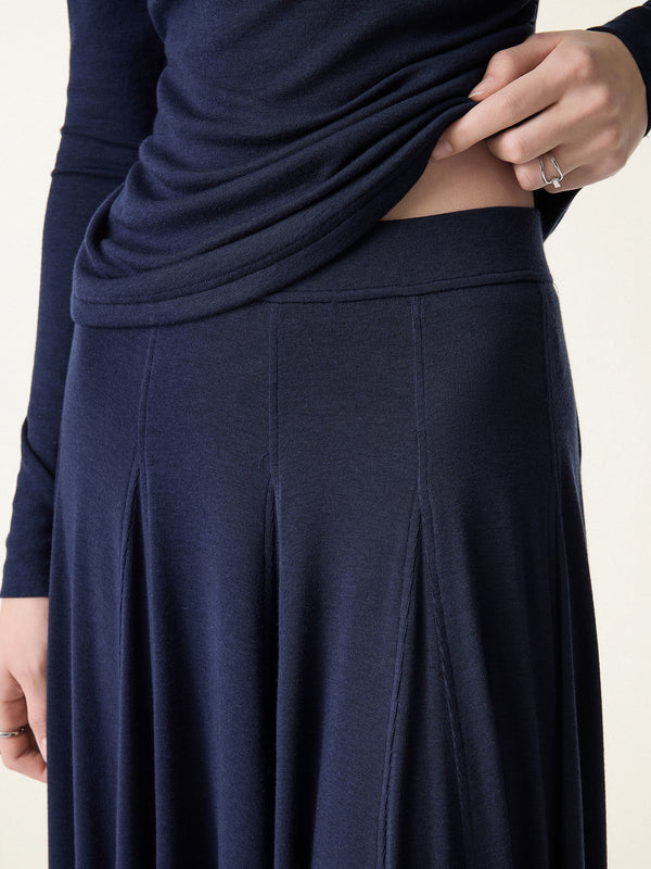 2Pcs Set Petite Godet Hem Pull-on Maxi Skirt & Surplice Ruched Long Sleeve