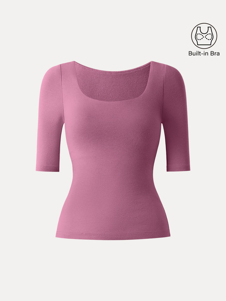 Essential Square Neck Elbow Length Sleeve Brami Rose XS