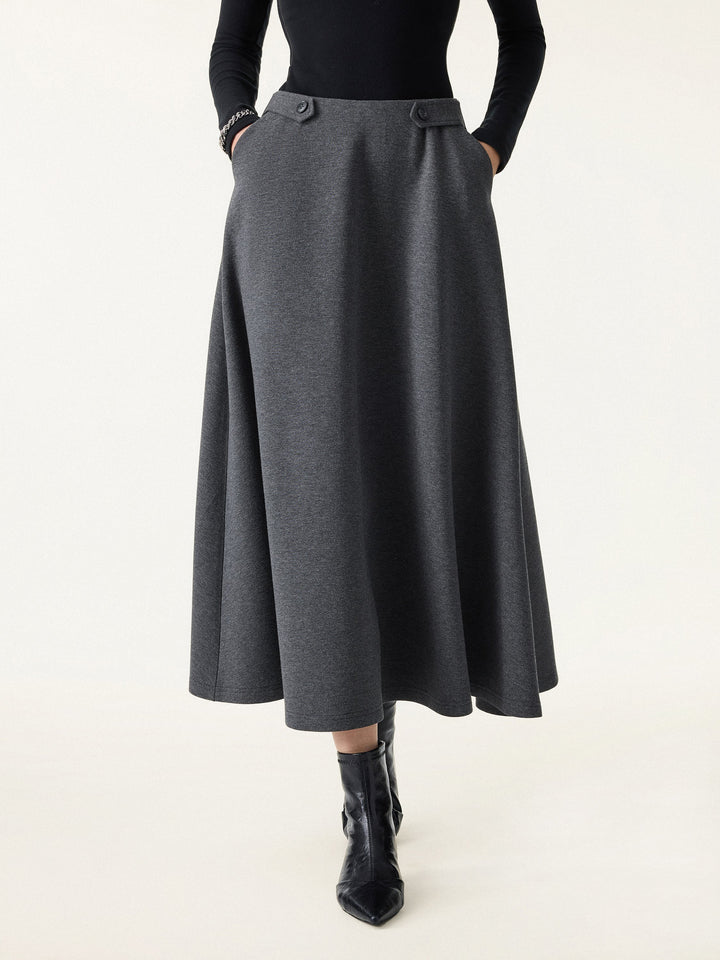 Cozy Warm Tailored Midi Circle Skirt with Pockets