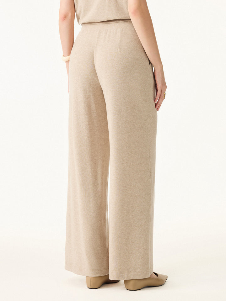 2Pcs Set Crewneck Brami with Banded Hem & Mid Rise Wide Leg Petite Pants with Pockets