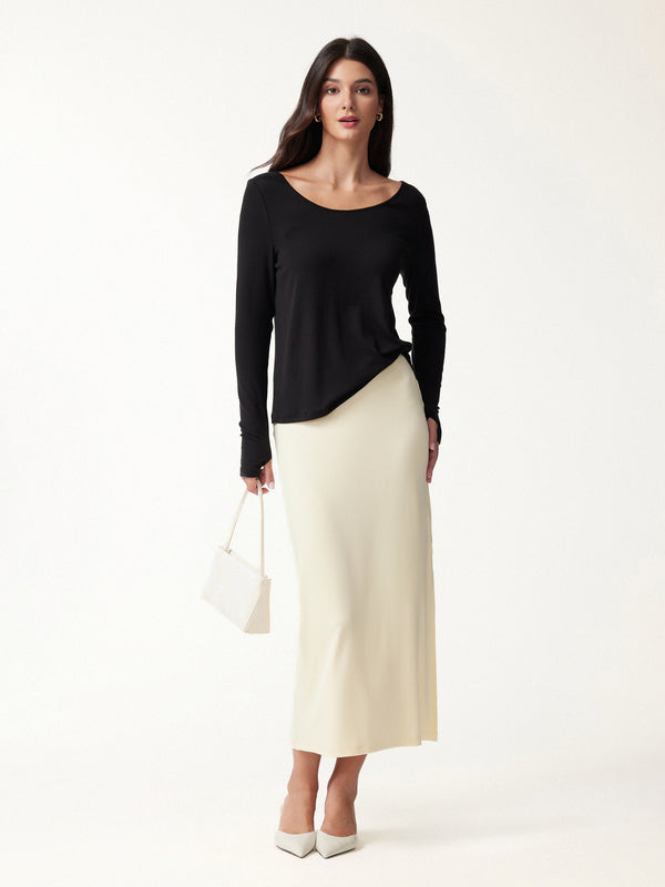 OGLmove Premium Lyocell-Wool Scoop Neck Thumbhole Long Sleeve Top