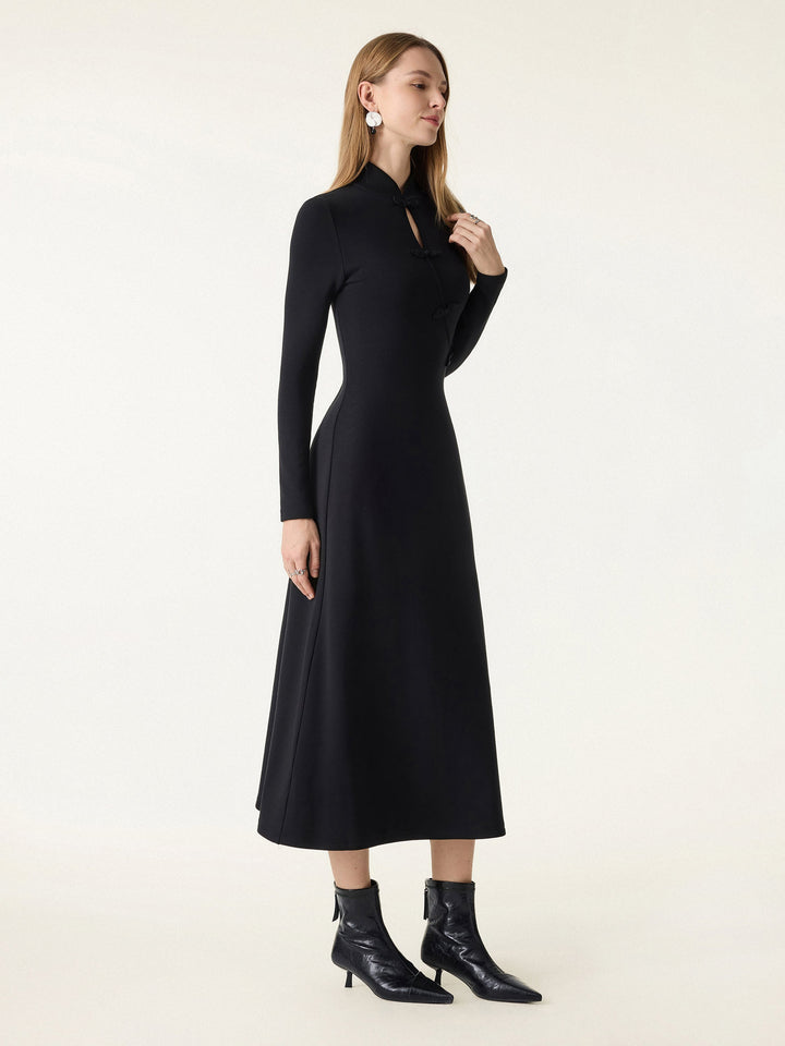 Standout Mandarin Collar Frog Button Midi Brami Dress