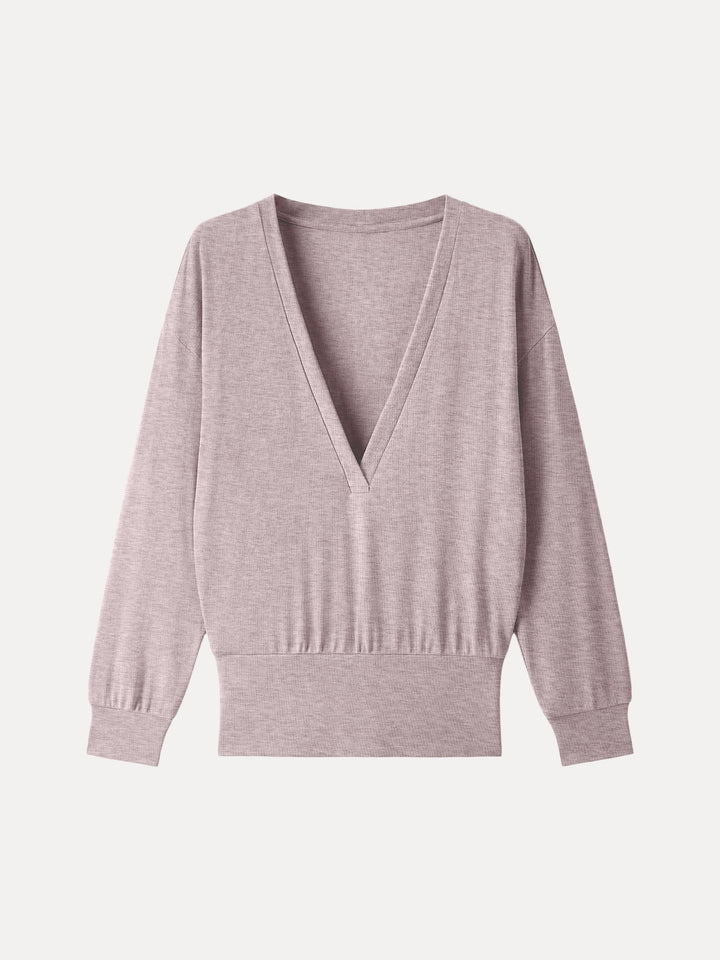 Lyocell Cashmere V-neck Drop Shoulder Top Heather Light Pink XS
