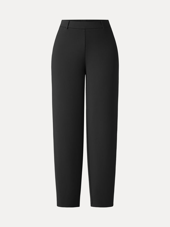Mid Rise Barrel Leg Pull-on Pants with Pockets Regular Black