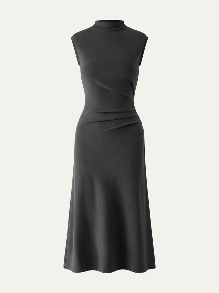 Mockneck Tucks Midi Dress Light Night Charcoal XS
