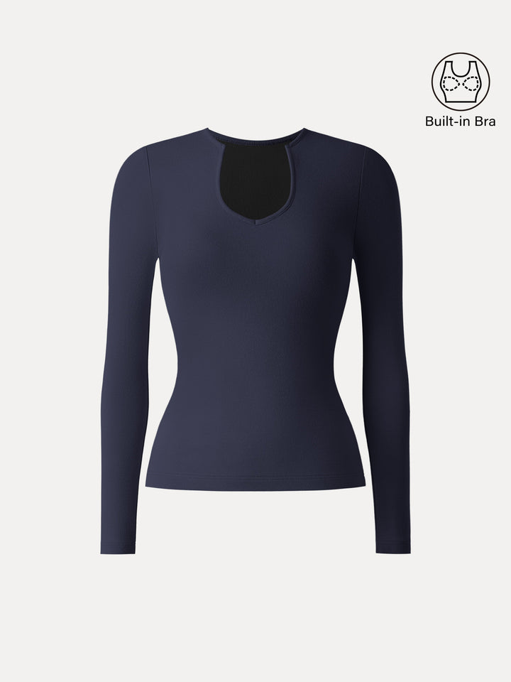 Light Warm Curved V-Neck Long Sleeve Brami Top Midnight Navy XS