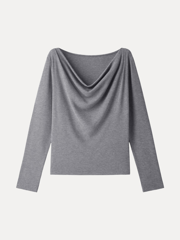 Effortless Cowl Neck Long Sleeve Top Heather Grey XS