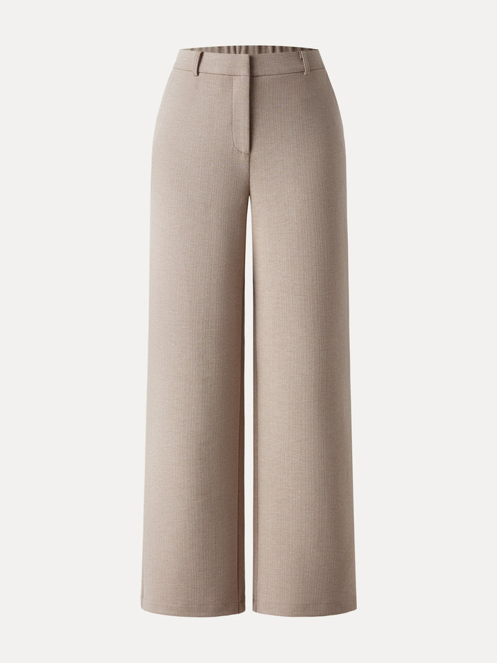 Herringbone Mid Rise Straight Leg Pants with Pockets