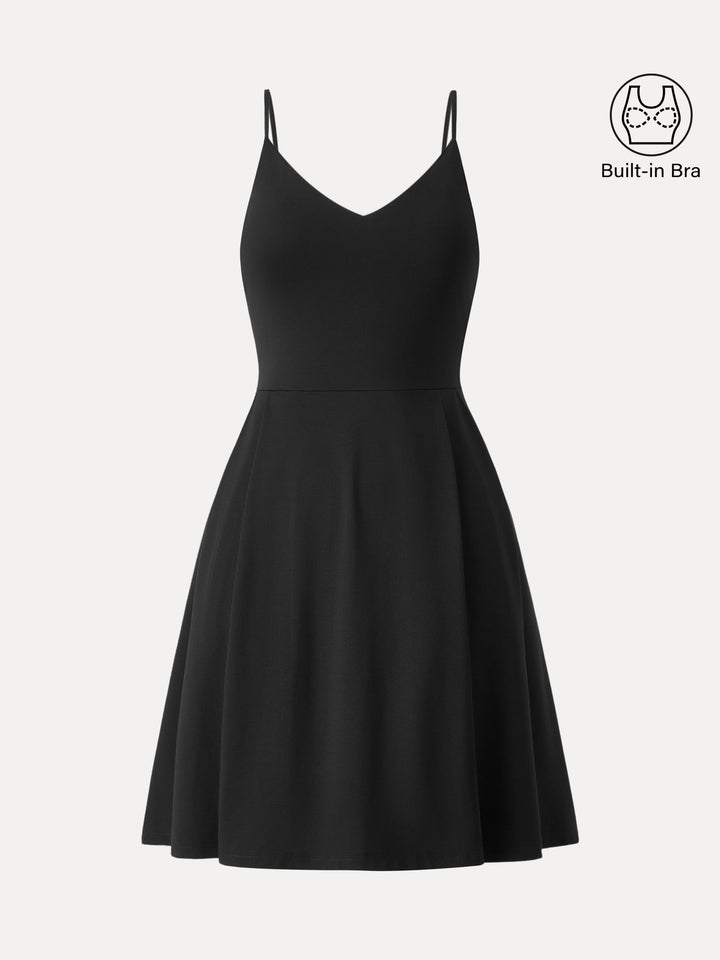 Bamboo Ponte V-neck Fit-and-flare Mini Brami Dress with Pockets