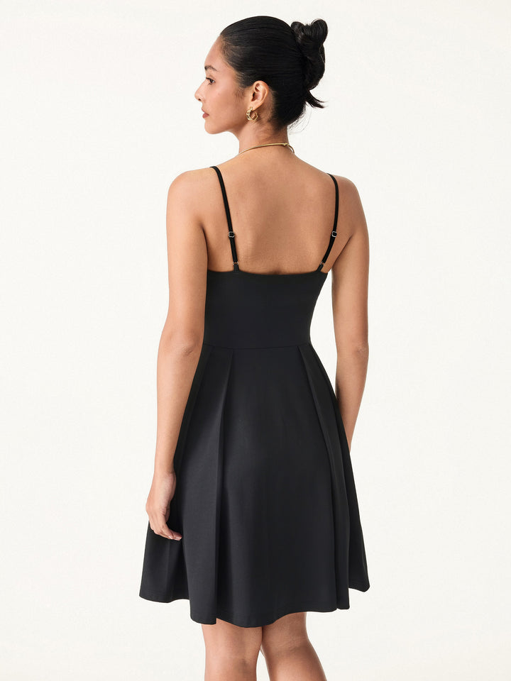 Bamboo Ponte V-neck Fit-and-flare Mini Brami Dress with Pockets