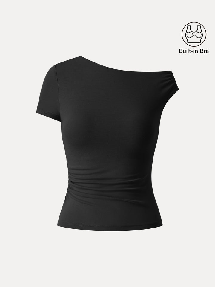 Asymmetrical Cold Shoulder New Airy Brami Top Black XS