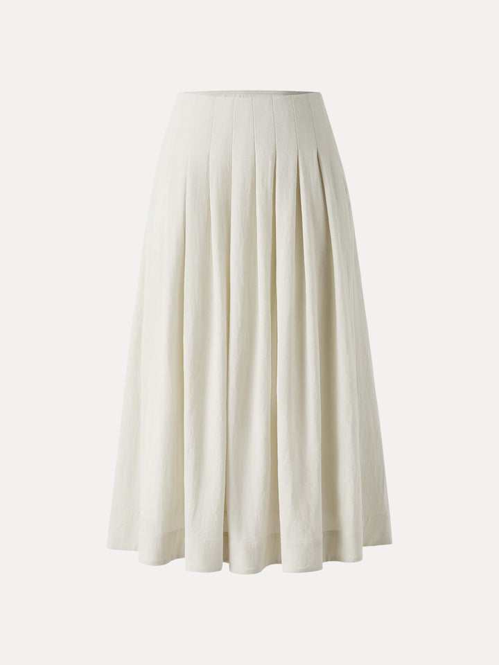 Wrinkle-free Cotton-linen Mid Rise Pleated Midi Skirt Off White XS