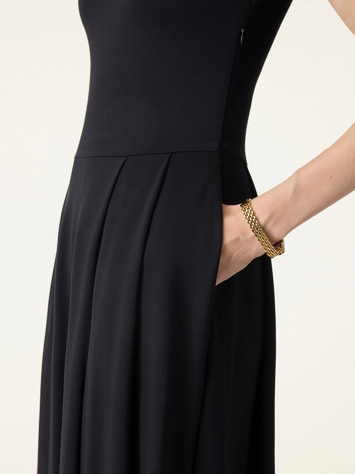 Balletic Scoop Neck Midi Brami Dress with Pockets