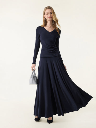 Lyocell Wool Godet Hem Pull-on Maxi Skirt