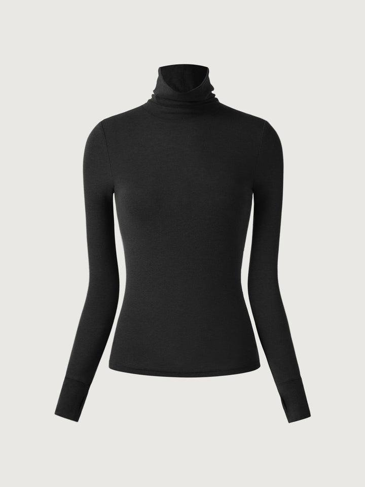 Wool Semi-Sheer Turtleneck Top Black XS