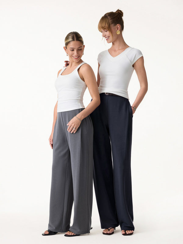 Sandwashed High Rise Straight Leg Pull-On Pants with Pockets