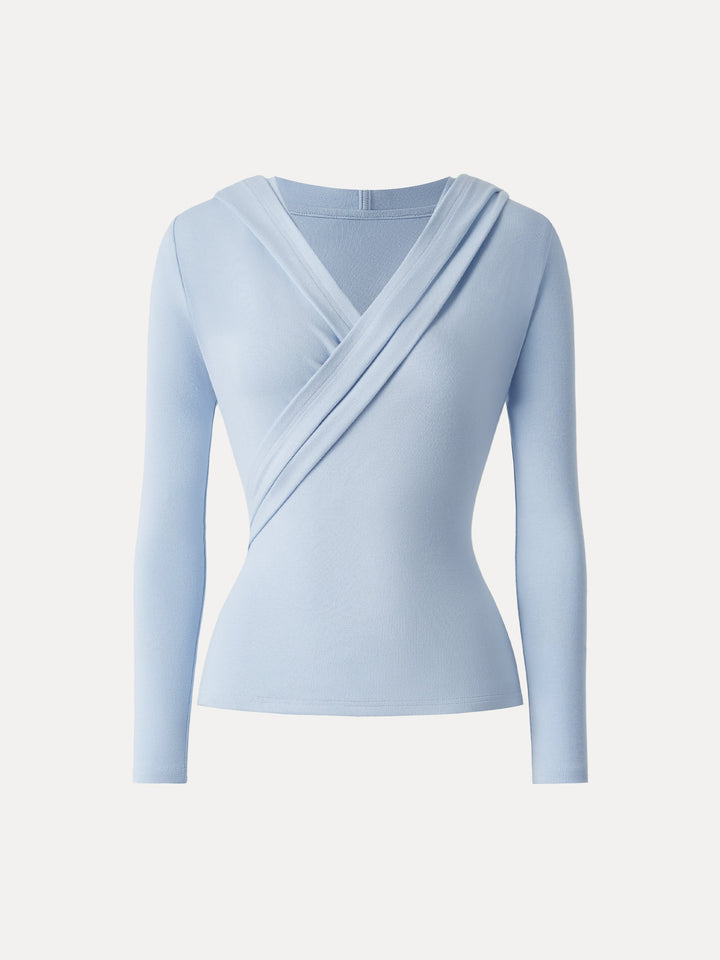 Surplice Ruched Pullover Hoodie