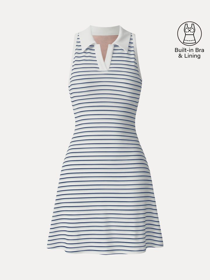 Striped Polo Neck Sleeveless Mini Brami Dress White/Blue Stripe XS