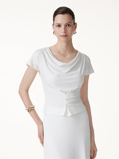 OGLmove Cowl Neck Cap Sleeve Top White XS