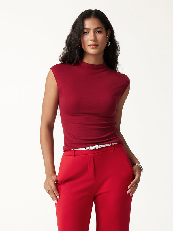 OGLmove Lyocell-Wool Mock Neck Sleeveless Top Retro Red XXS