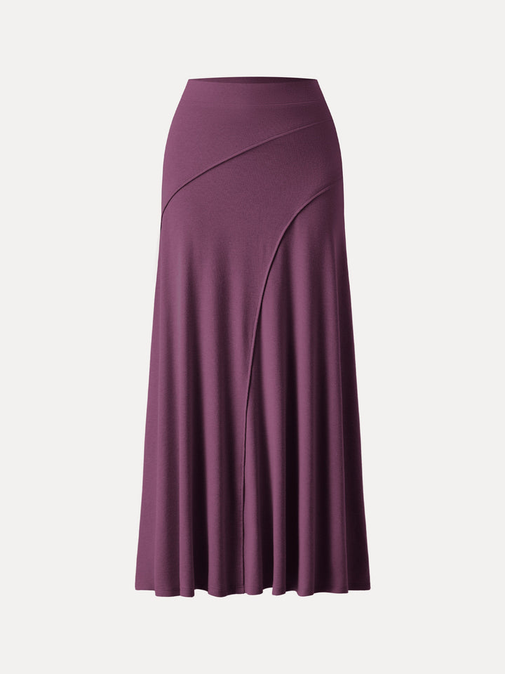 Mid Rise Pull-on Flared Maxi Skirt Plum Berry XS