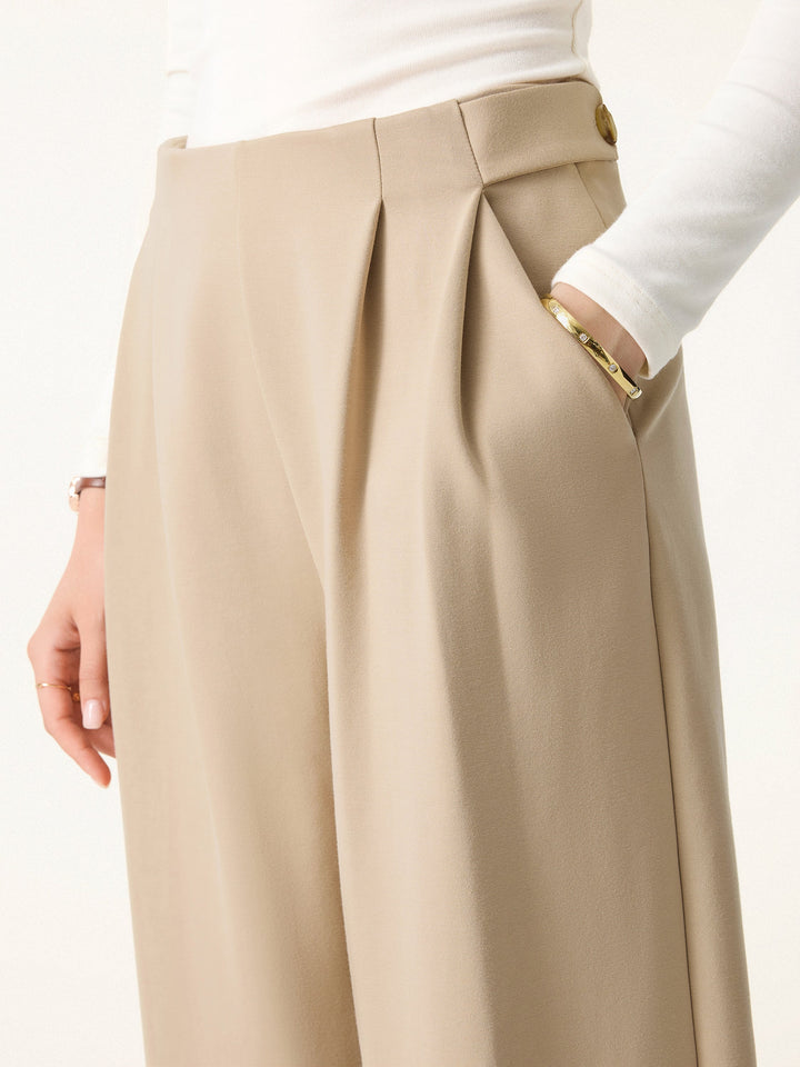 Mid Rise Wide Leg Ankled Pull-on Pants with Pockets