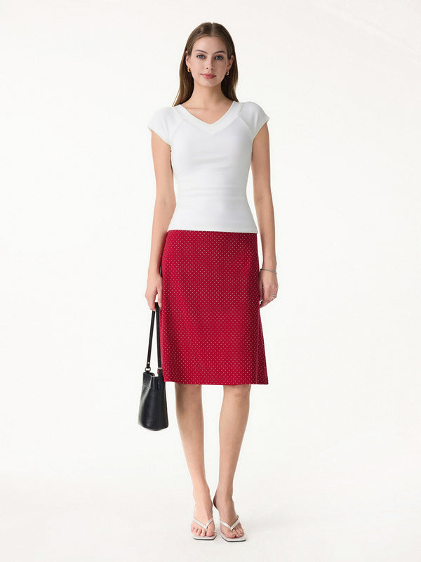 Stretch Cotton Polka Dot A-Line Flare Skirt