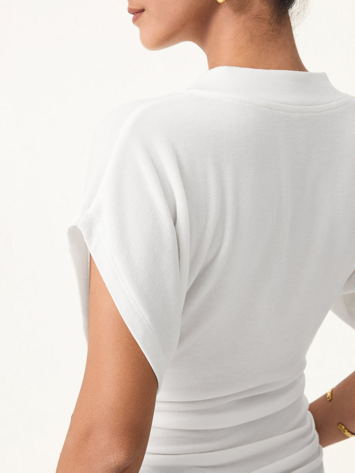 Lyocell Cashmere Blend V-neck Short Sleeve Side Ruched Tee