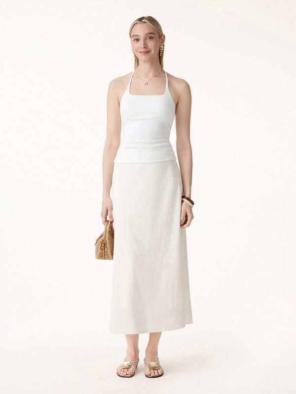OGLmove Lyocell-Linen Blend Maxi Flared Pull-On Skirt