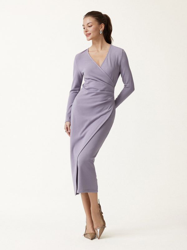 OGLmove ProWarm Surplice Long Sleeve Tucked Dress Purple Fog XXS