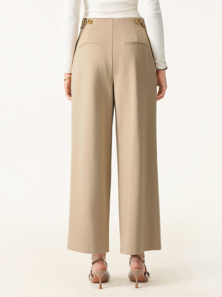 Mid Rise Wide Leg Ankled Pull-on Pants with Pockets