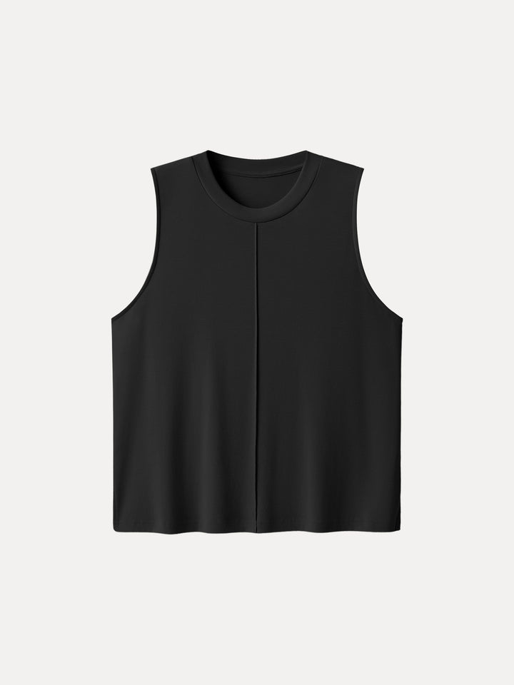 Sandwashed Crewneck Side Slit Relaxed Tank Black XS