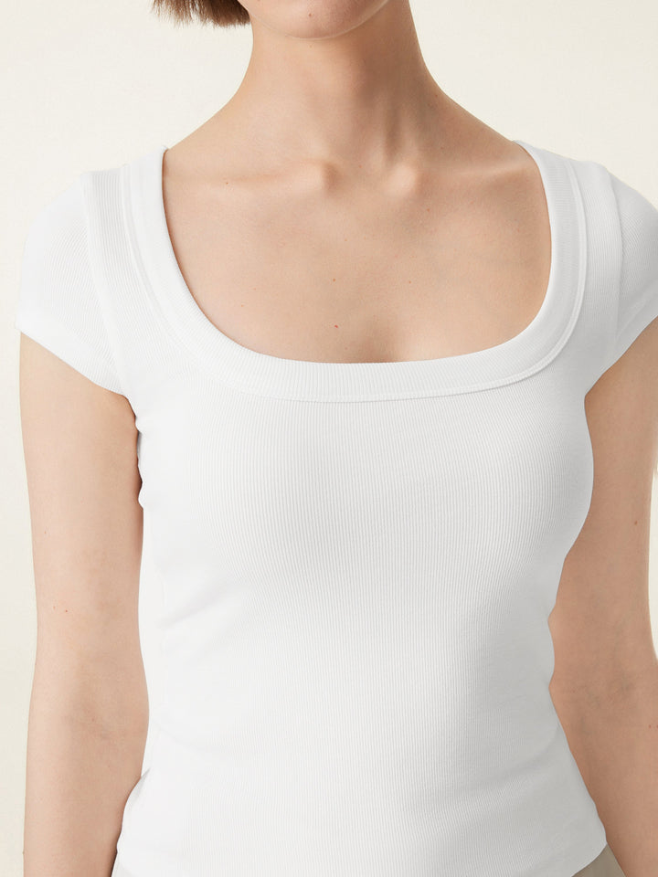 2Pcs Set Stretch Cotton Square Neck Cap Sleeve Brami