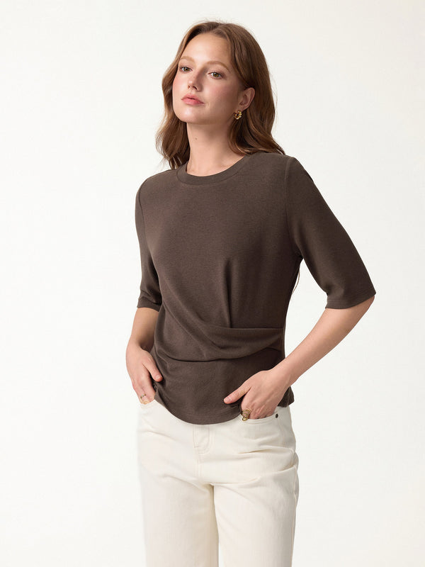 OGLmove Eco-Mousse® Round Neck Elbow Sleeve Top Cedar Brown XXS