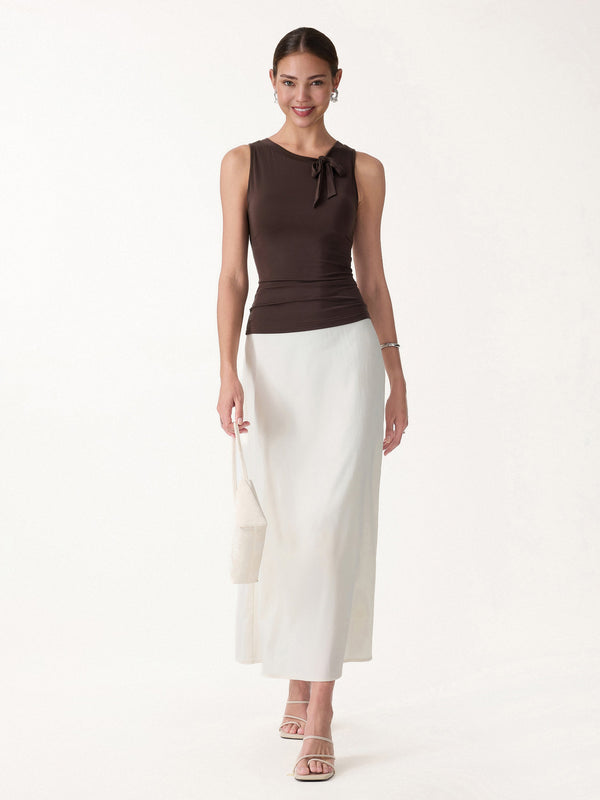 OGLmove Milky Smooth Round Neck Sleeveless Top with Bow